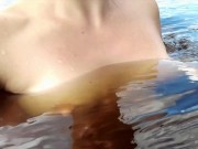 escape from lake with bouncing tits when a car is coming