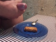 Ejaculate on a cookie and eat his own cum, enjoy breakfast!