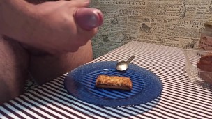 Ejaculate on a cookie and eat his own cum, enjoy breakfast!