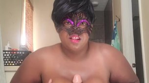Titty fucking a big dildo with my 44G tits 