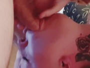 Naughty blonde gets choked, spanked & creampied  3/16