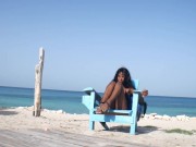 Ebony Latin Girl, Oil Skin and Public Orgasm On the beach 2/16