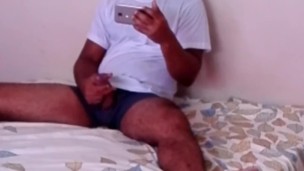 Horny guy caught jerking watching porn and masturbate big cock