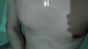 Jerking off in a hot sauna
