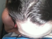 On her knees skeez. Sneaky blowjob and Cums in her throat. Giving head to Fred! 4/16