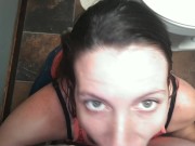 On her knees skeez. Sneaky blowjob and Cums in her throat. Giving head to Fred! 9/16