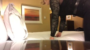 Krystal's Bedtime (female mask, crossdress, trans, mask, bodysuit, stockings, heels, posing, tease