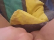 Saras Adventures - Pussy playing with full bladder makes her pee in the bed 9/16