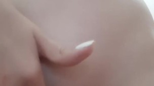 Slim waisted bitch touches her small boobs and mastrubate pink pussy