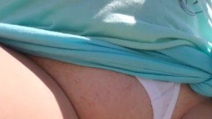 Riding bike in public pussy and sheer see through bikini top