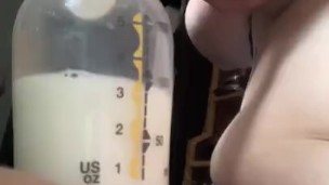 Pumping milk filled tits in kitchen big nipples squirt 