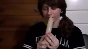 I give my dildo a sloppy blowjob