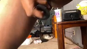 EBONY TEEN WITH FAT ASS PLAYING WITH 9 INCH BBC DILDO