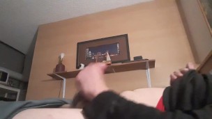 Me stroking semi hard cock and cum