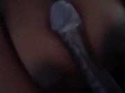 Dildo inbetween my pretty titties