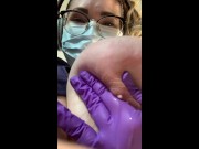 High Heeled Masked Nurse Milking Her Heavy Tits