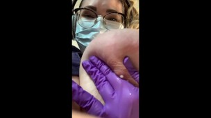 High Heeled Masked Nurse Milking Her Heavy Tits