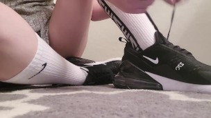 Nike Sneakers Taking Off Feet Play Long Socks
