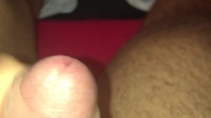 Hairy bear moans with lots of precum as he jerks himself off while sweating