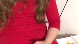 Sexy crossdresser smokes, masturbates and plays with cum