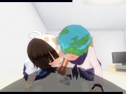 3D HENTAI POV Earth-chan and Moon-chan give you a blowjob 15/16