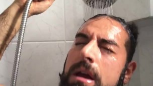 Horny italian hairy bear wants to fuck in the shower