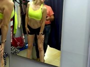 Risky public fuck by baseball bat in fitting room. 4/16