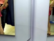 Risky public fuck by baseball bat in fitting room. 7/16