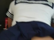 Asian school girl rides after spanking wmaf