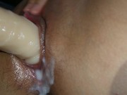 Asian Pinay Japanese Teen Quick Masturbation Close-up Pussy Using White Dick Dildo 