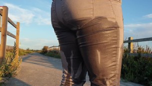 Alice - Totally pissing my tight jeans in public as cars drive by! ;)