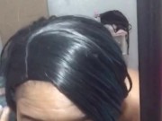 Lonely housewife chokes on dildo