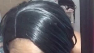 Lonely housewife chokes on dildo