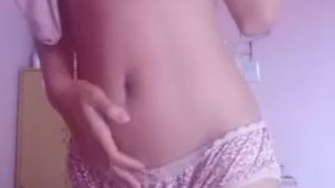 very tiny perfect body asian teen stripping and rubbing hairy pussy