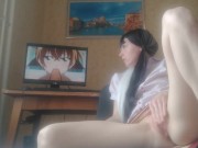 Похотливая школьница любит удовлетворять себя и смотреть аниме. 5/16