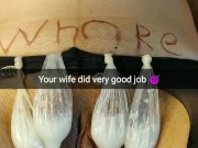My wife pussy well used after another gangbang! How much did guys cum in her? [Cuckold. Snapchat]