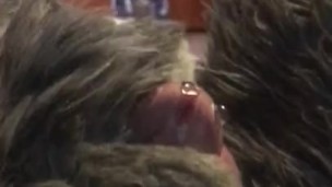 Cute fursuit bunny locked in chastity leaking