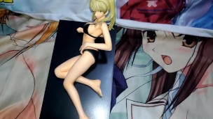 黒ビキニの金髪ツインテール美少女フィギュアぶっかけ顔射オナニー【キモオタク男の喘ぎ声あり】