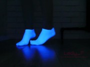 Mistress show beautiful feet in white socks in neon light, foot worship POV 1/16