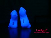 Mistress show beautiful feet in white socks in neon light, foot worship POV 3/16