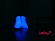 Mistress show beautiful feet in white socks in neon light, foot worship POV 4/16