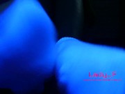 Mistress show beautiful feet in white socks in neon light, foot worship POV 6/16
