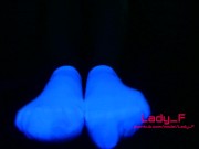 Mistress show beautiful feet in white socks in neon light, foot worship POV 9/16
