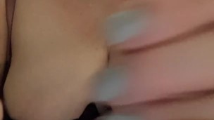 Painting my fingernails Red wearing only a Black Lace Bra