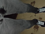 Pissing Skinny Jeans and Brand New Vans Sk8 Sneakers 1/16