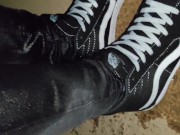 Pissing Skinny Jeans and Brand New Vans Sk8 Sneakers 7/16