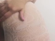 Blonde striptease in a pink bikini top and white fishnets!  13/16