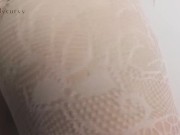 Blonde striptease in a pink bikini top and white fishnets!  14/16