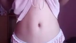 perfect body asian teen in pigtails rubbing hairy pussy