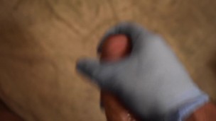 Solo jerk off with rubber glove